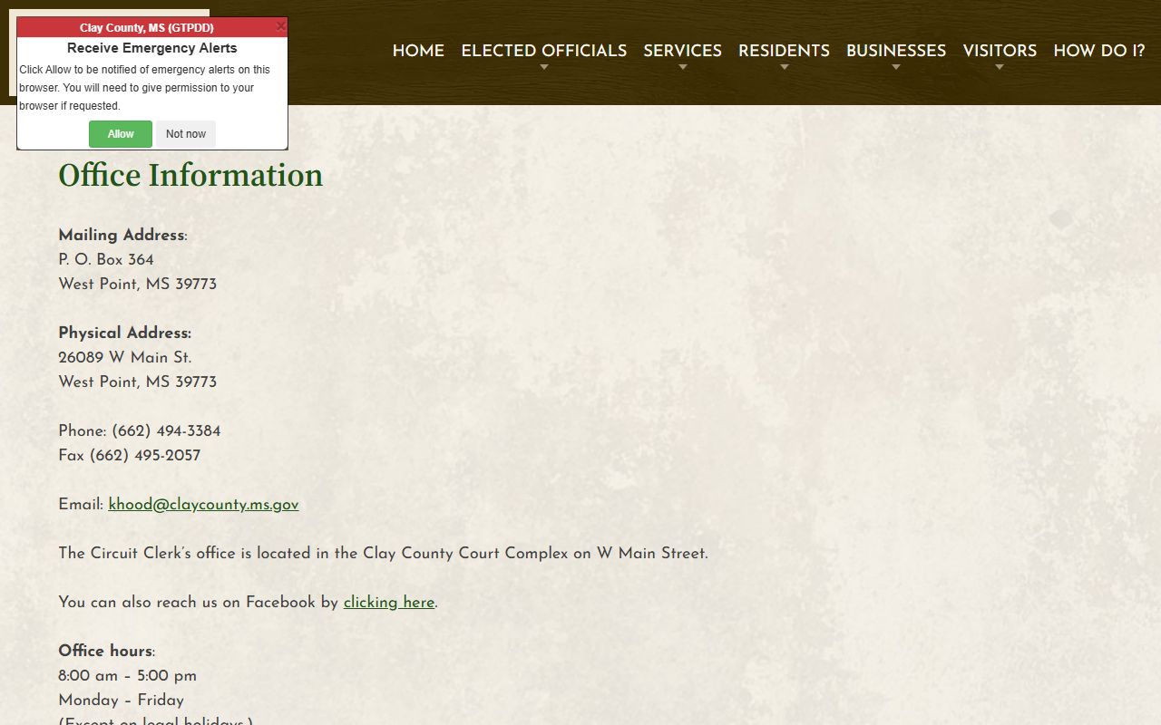 Clay County Circuit Clerk office information and contact page