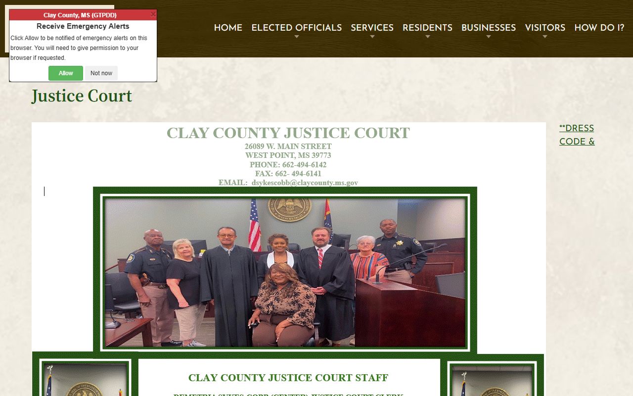 Clay County Justice Court page for court dockets and schedules