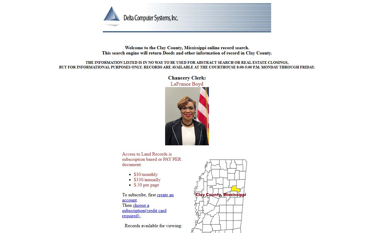 Clay County court records and land deed search through Delta Computer Systems