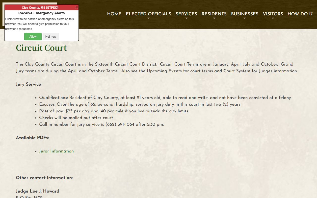 Clay County criminal court records and Circuit Court information page