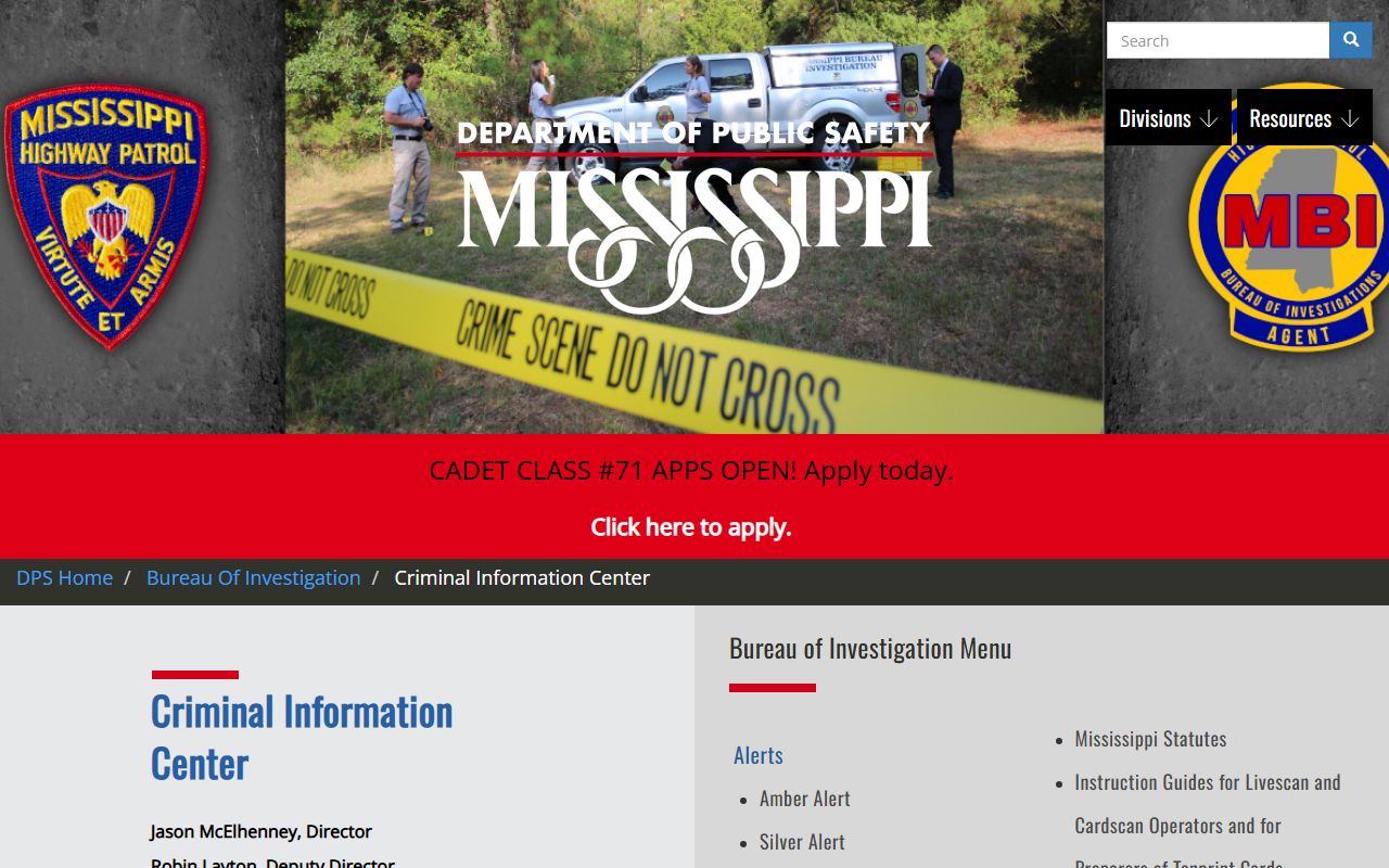 Clay County criminal records and Mississippi DPS Criminal Information Center page