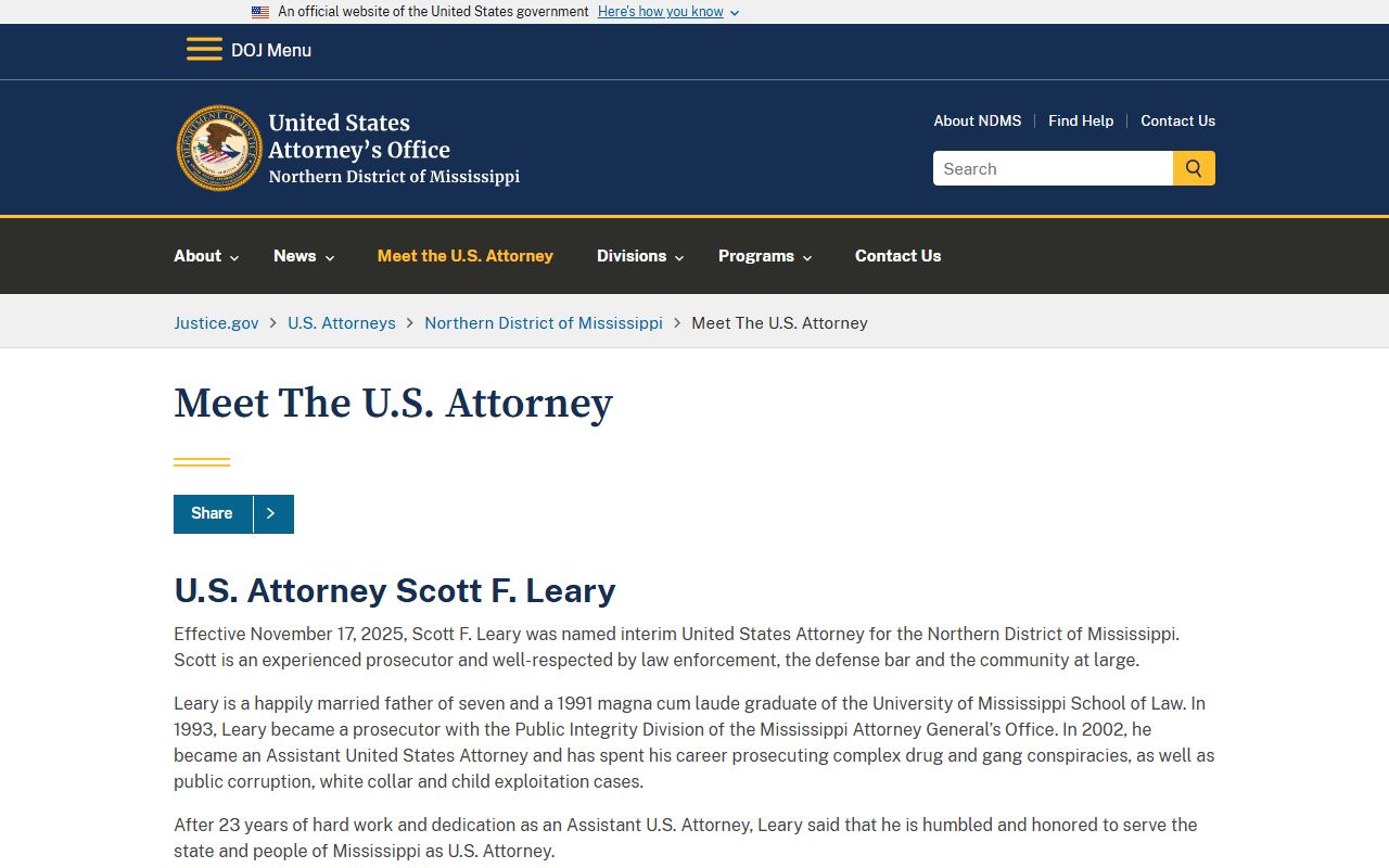 Clay County criminal court records and Northern District U.S. Attorney bio page