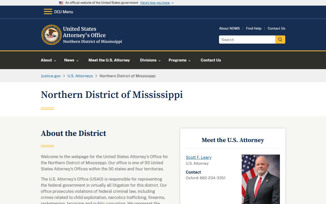 Clay County criminal court records and U.S. Attorney Northern District of Mississippi page
