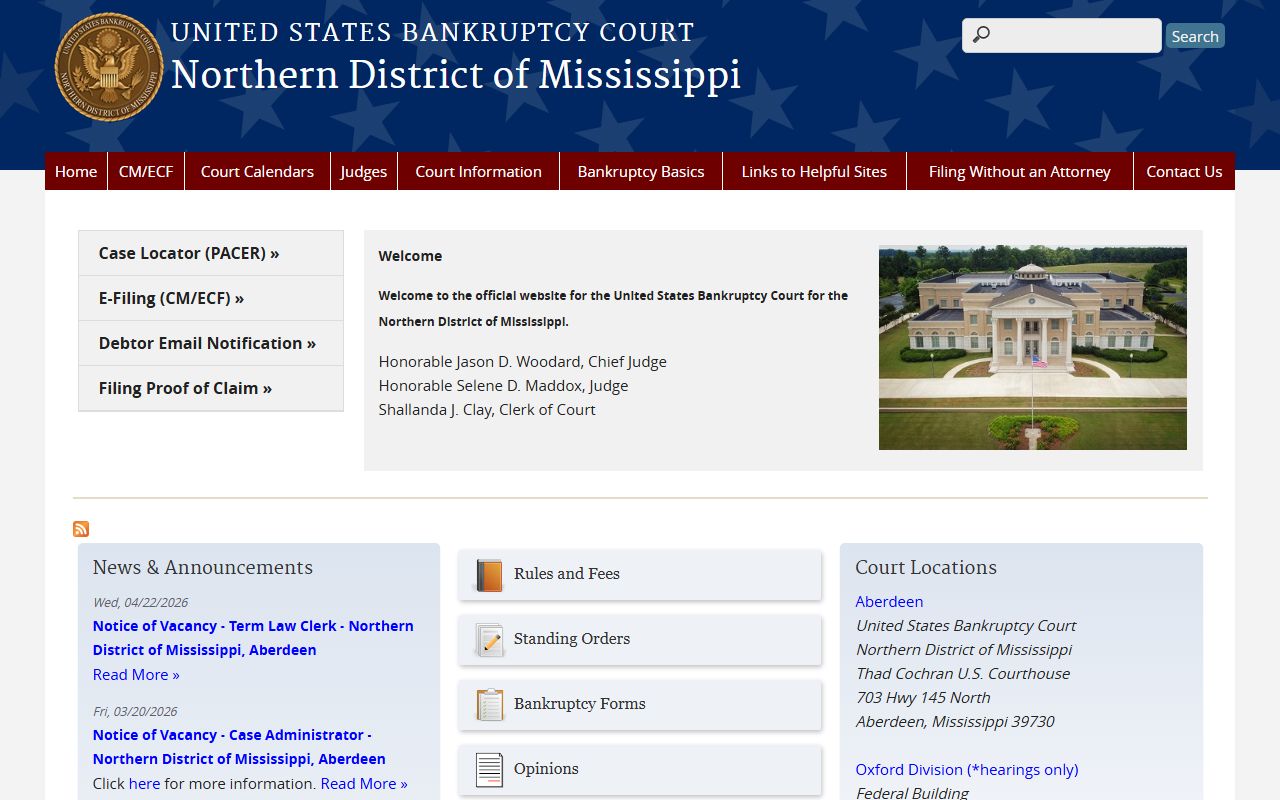 Clay County federal court bankruptcy resource for the Northern District of Mississippi