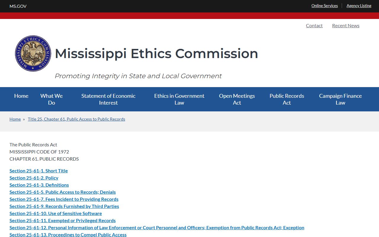 Mississippi Public Records Act source page for Clay County court records