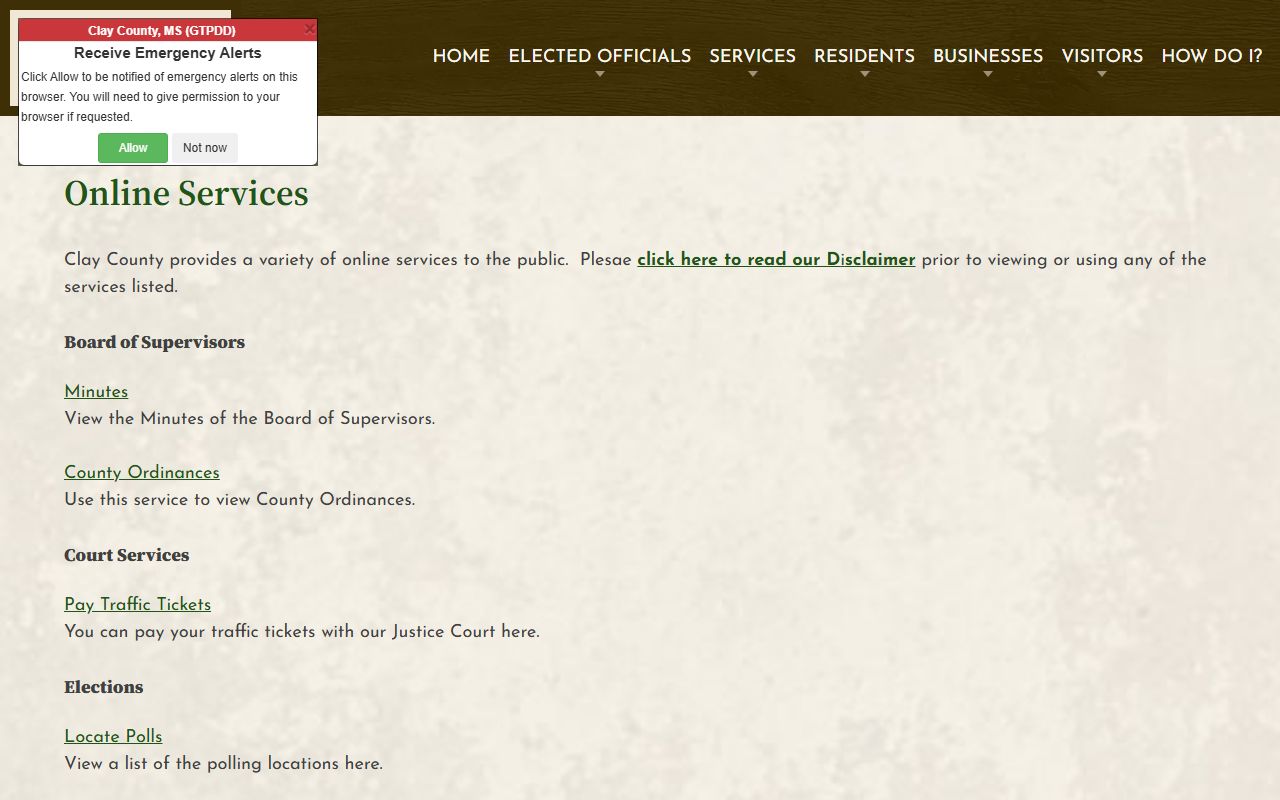 Clay County online services page linking court records and public tools