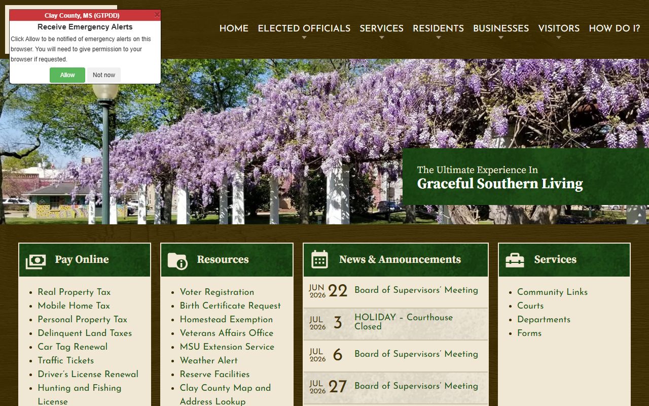 Clay County court records links on the official county homepage