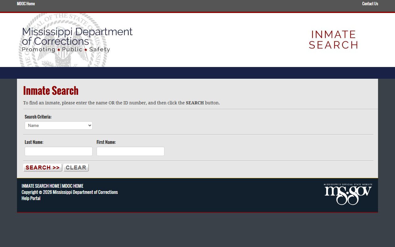 Clay County inmate search on the alternate Mississippi MDOC endpoint