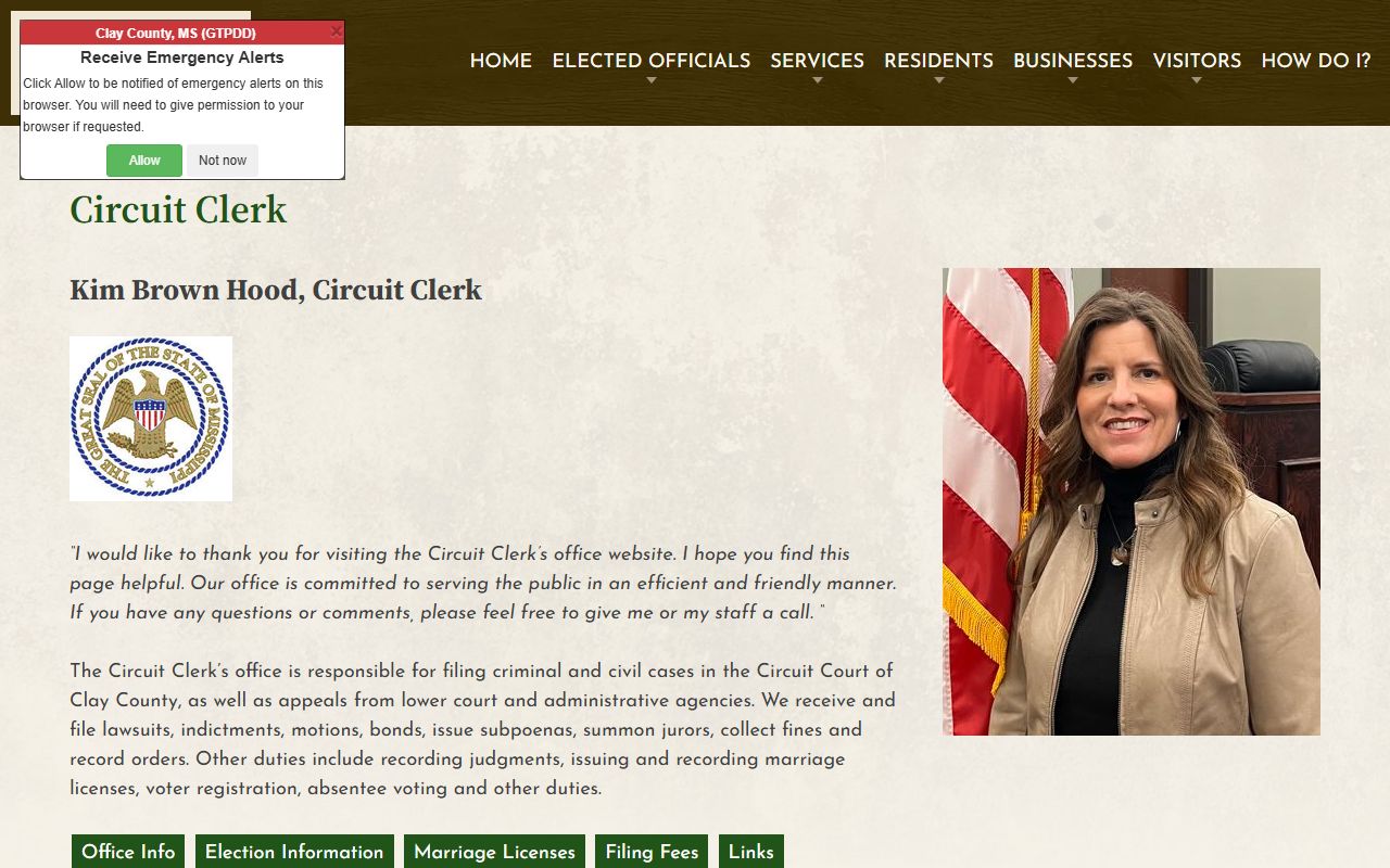Clay County Circuit Clerk page covering marriage records