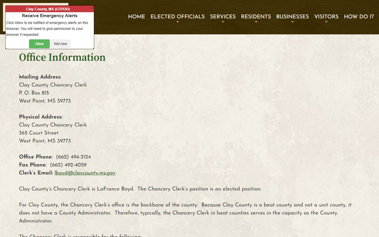 Clay County probate records Chancery Clerk office information