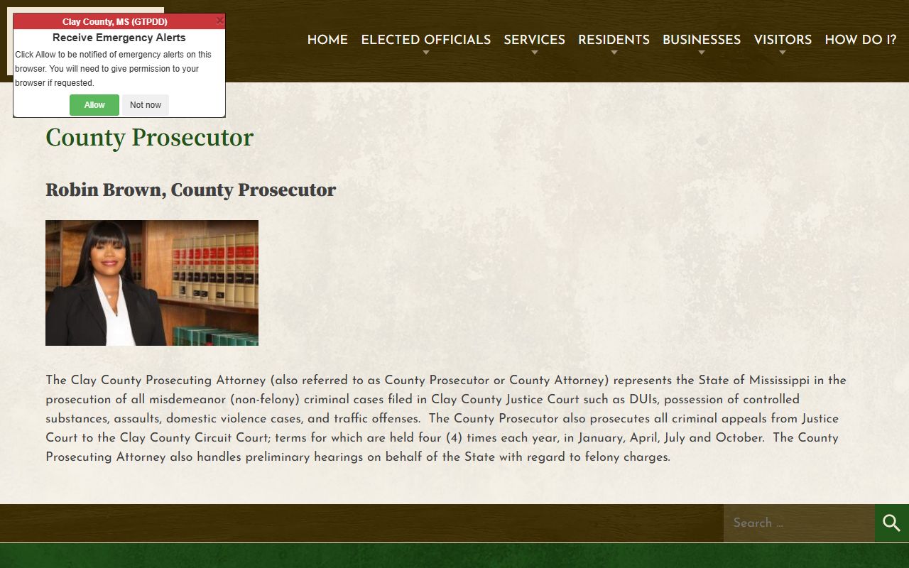 Clay County Prosecutor page describing traffic and misdemeanor cases